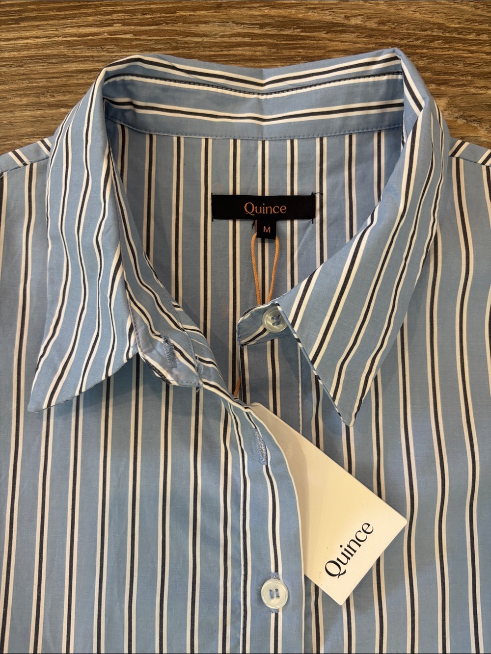 Quince Organic Cotton Poplin Midi Shirt Dress Blue Stripe Womens Size Medium NWT - Picture 2 of 13